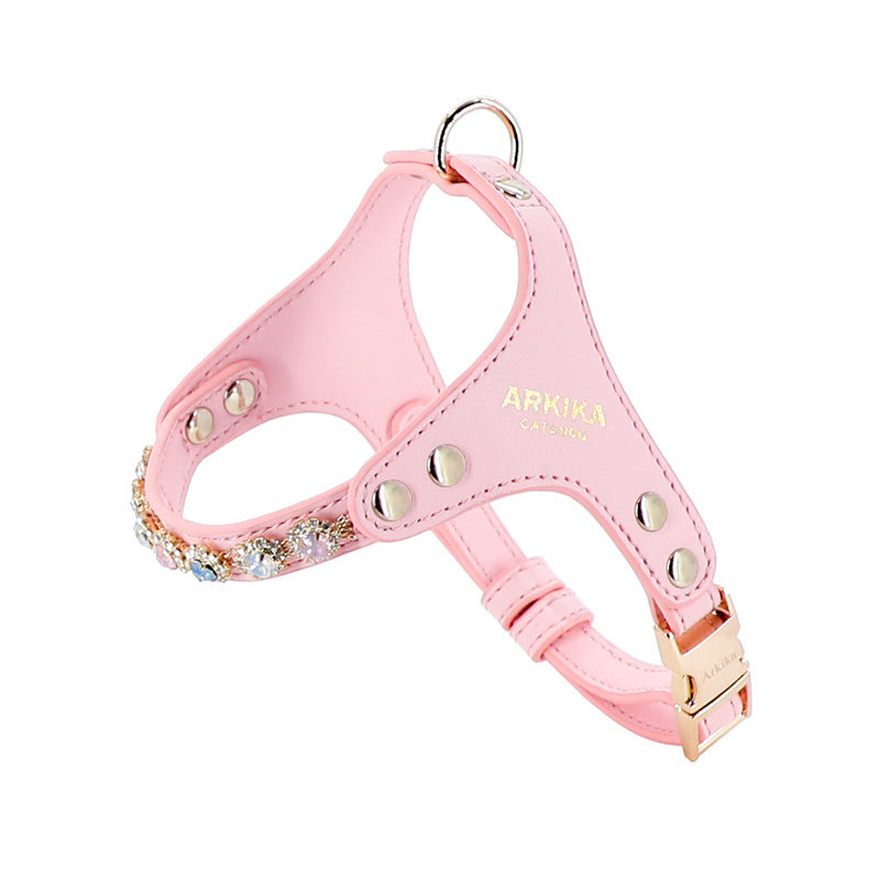 Arnés suelto para perros con diamantes color rosa