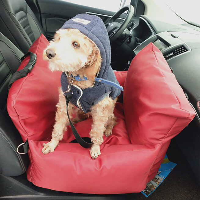 Asiento copilo para el coche para perros elegante color rojo