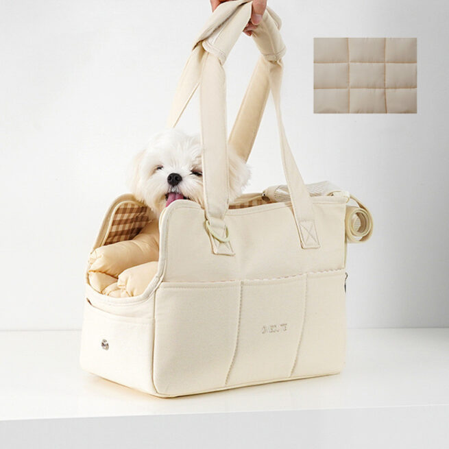 Bolso para perros elegante estilo picnic elegante color crema con cojín