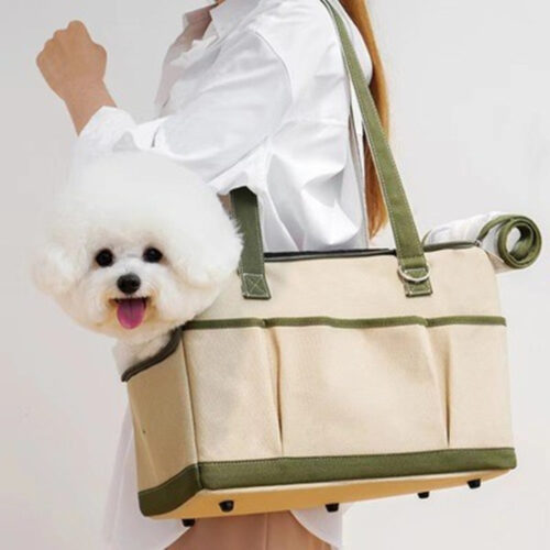 Bolso para perros elegante estilo picnic elegante color crema y verde