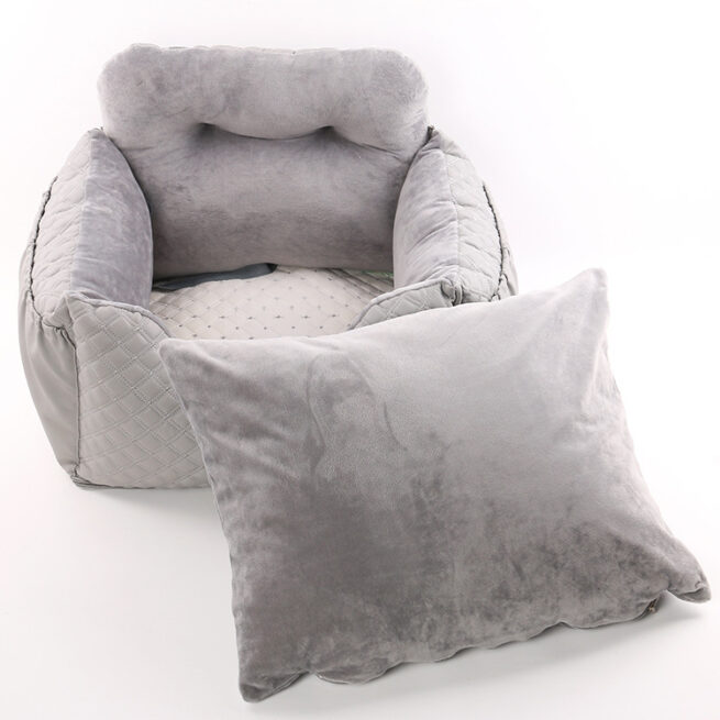 Sillón para mascotas cómodo y elegante color gris con su cojín fuera