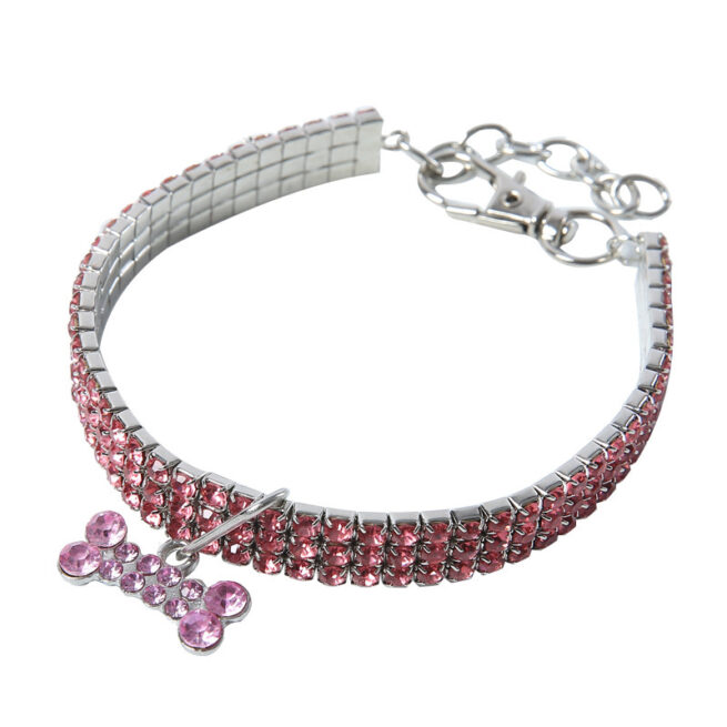 Collar de piedras de “diamante” para perros color rosa