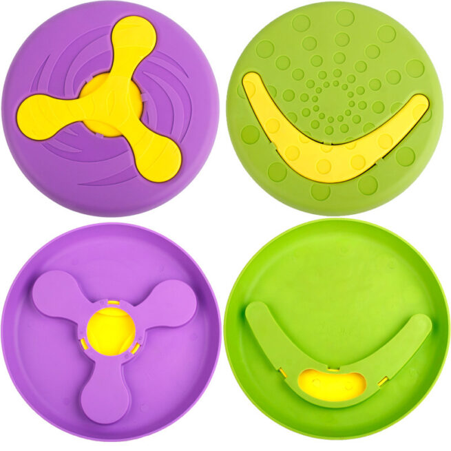Frisbees morado y verde para perros