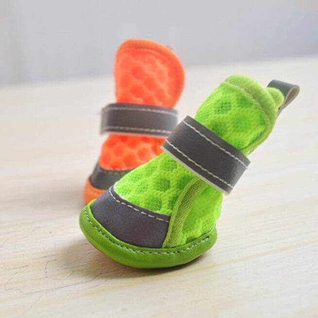 Zapatillas, una verde y otra naranja para perros